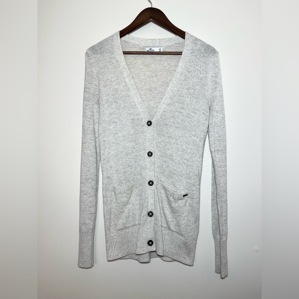 HOLLISTER Gray Deep V Neckline Cardigan Button Up Pockets | XS